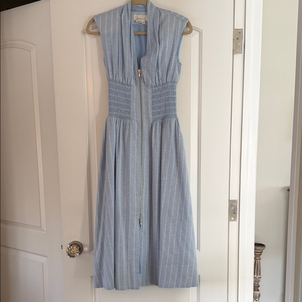 Anthropologie xxs the Tommie Zipfront Midi Blue Striped Dress